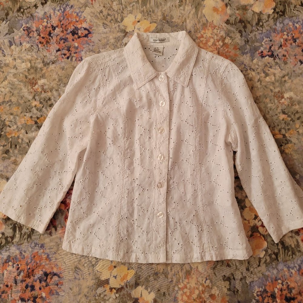 Richard Malcolm White Eyelet Linen Shirt, Size M, NWOT